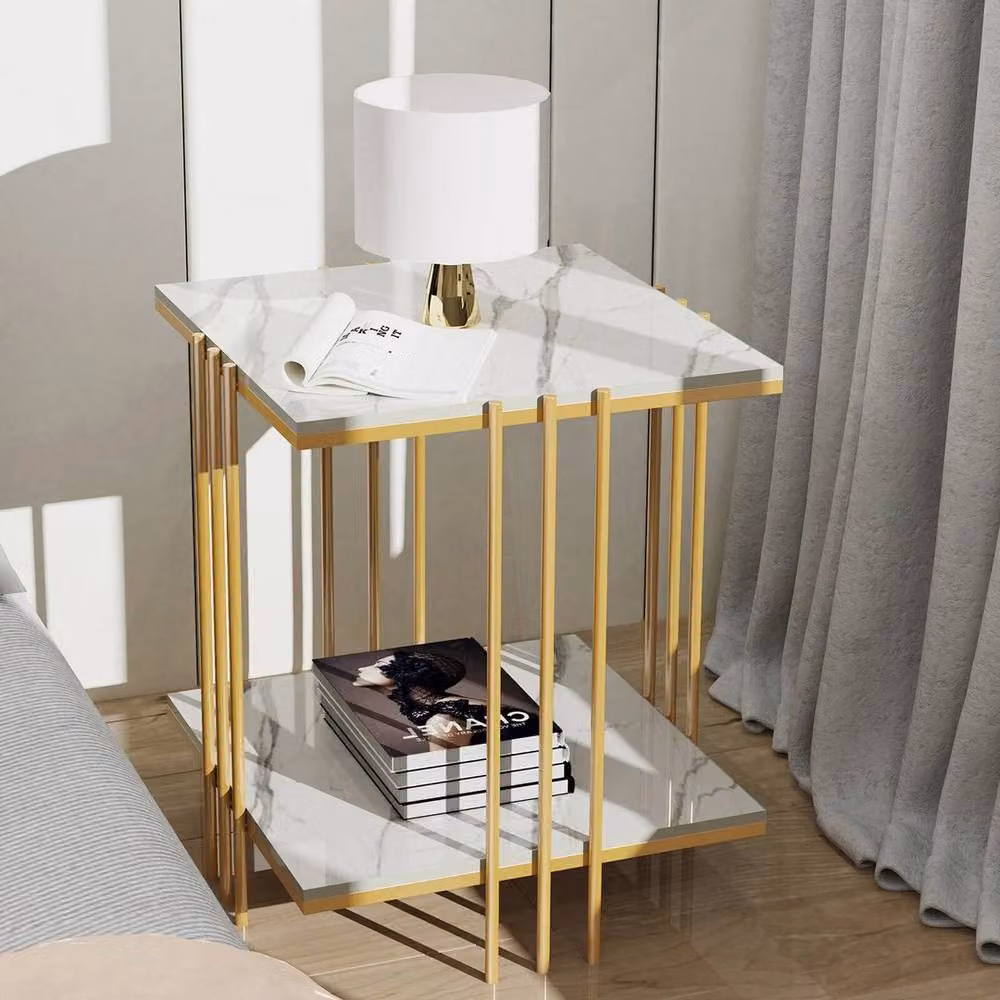 KORVIXA Modern White Marble Square Coffee Table with Gold Metal Legs, W/D/H: 100 x 100 x 55.5 cm – 2