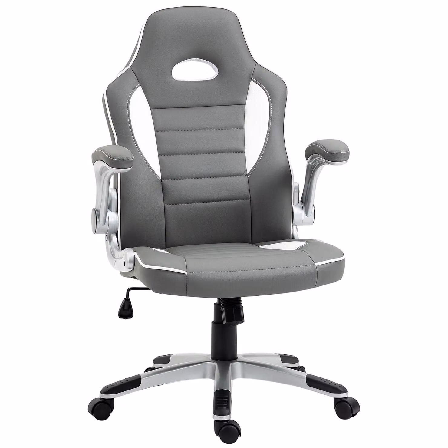 Vinsetto Grey Synthetic Leather Racing Gaming Chair with Flip-up Armrests and Swivel Function – 2