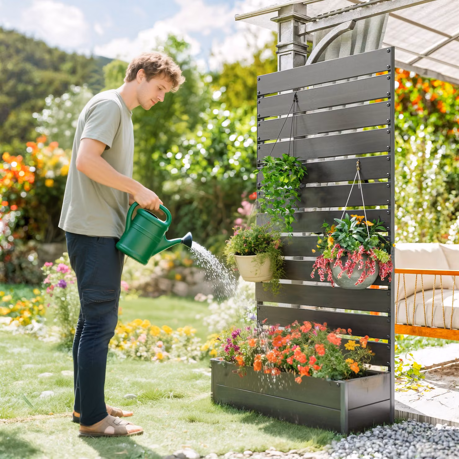 Outsunny Black Raised Garden Bed with Trellis for Climbing Plants, WPC and Aluminium Planter Box for Vegetable, Herb or Ornamental Gardens, W/D/H: 180 x 90.5 x 38 cm – 8