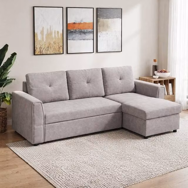 STILVORA L-Shape Upholstered Sofa Bed with Storage in Grey