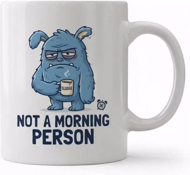 Dyzi Not a Morning Person Quote Ceramic Mug in White