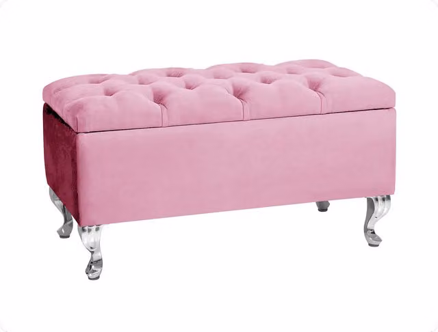 R&M Furnishers Chesterfield Ottoman Storage Bench, 180 cm, Pink Tufted Upholstered Velvet Footstool