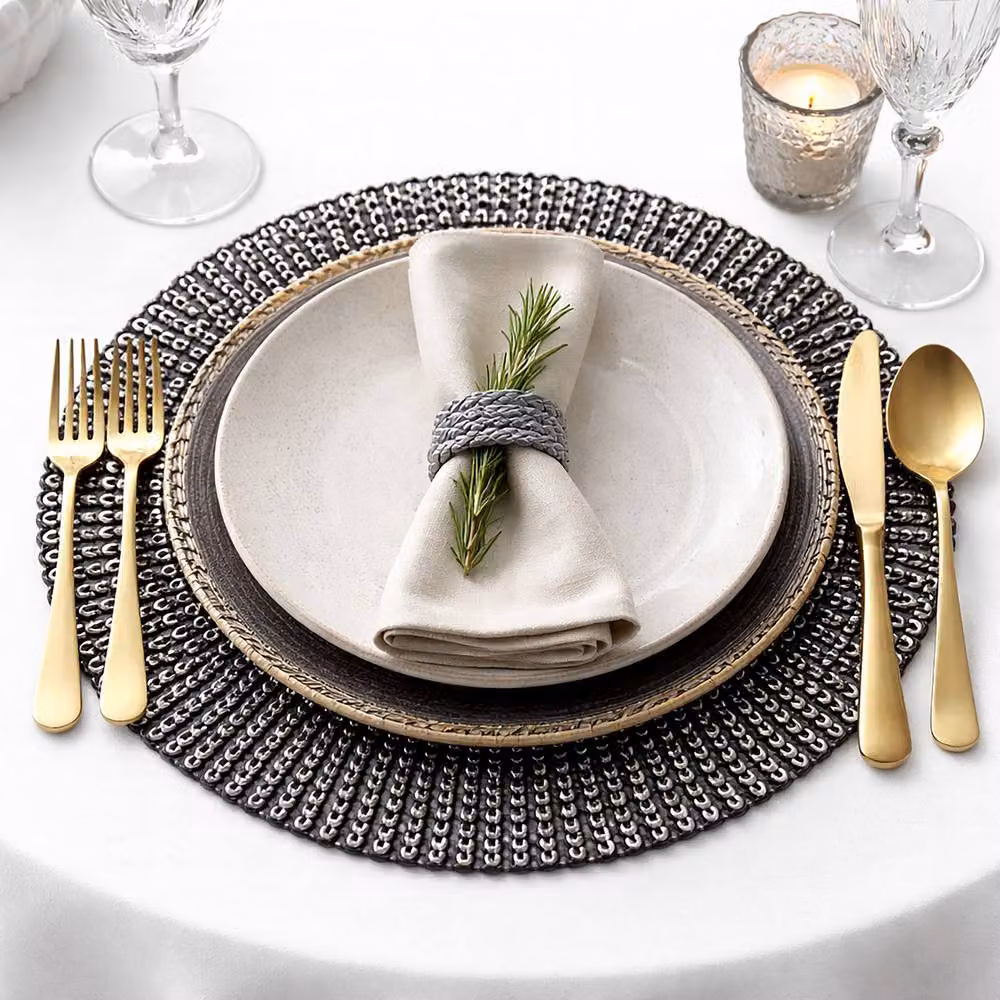 Simpa Black Akari Graphic PVC Round Table Placemats, Set of 2, Diameter: 42 cm – 2