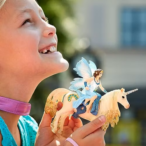 Schleich Bayala Eyela Riding on Golden Unicorn Figure, Gold and Multicolour, W/D/H: 16 x 19 x 25.5 cm – 2