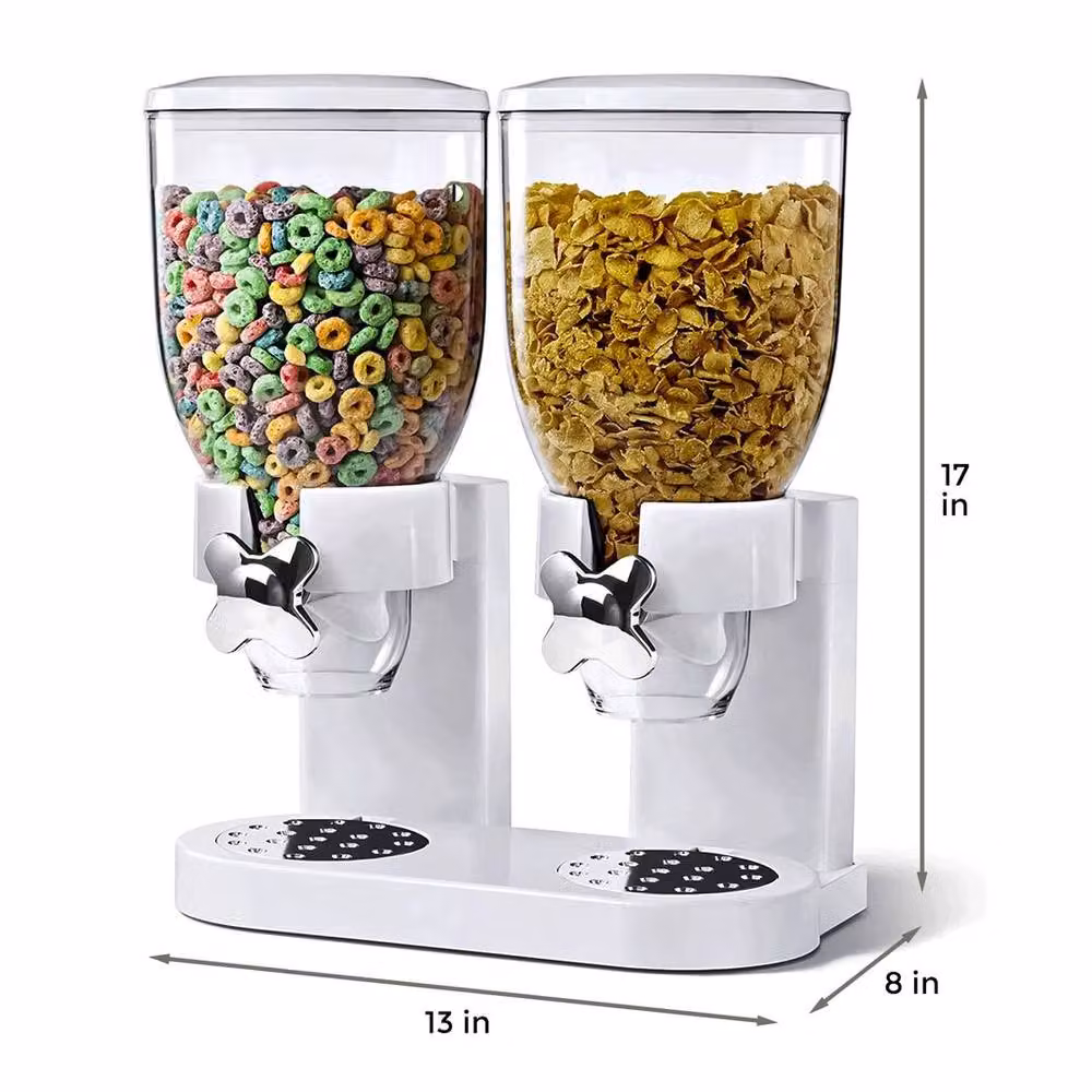 KORVIXA Double Cereal Dispenser Storage Container in White – 2