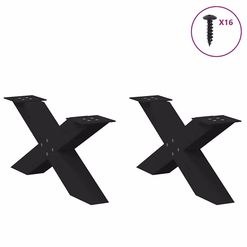 Berkfield Home X-Shaped Coffee Table Legs, 2 Piece Set, Black Matt Steel, H: 70 cm, W: 31 cm, D: 30.5 cm – 2