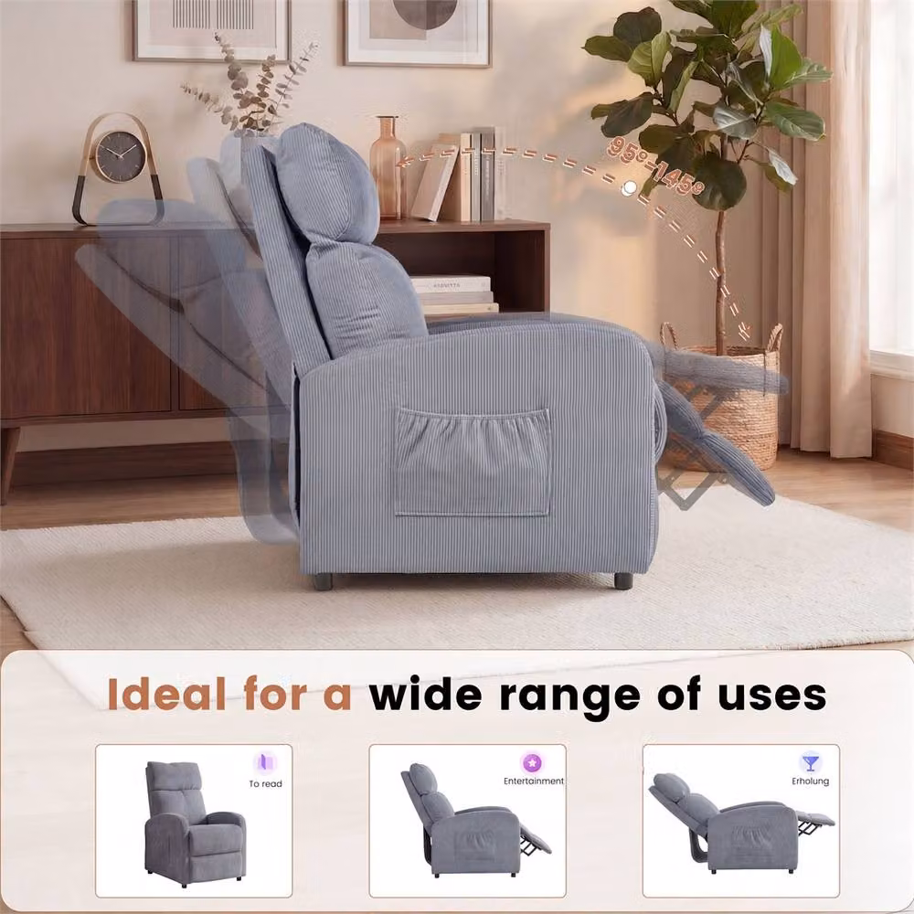 NESTLUNE Grey Push Back Recliner Chair with Armrests – 4