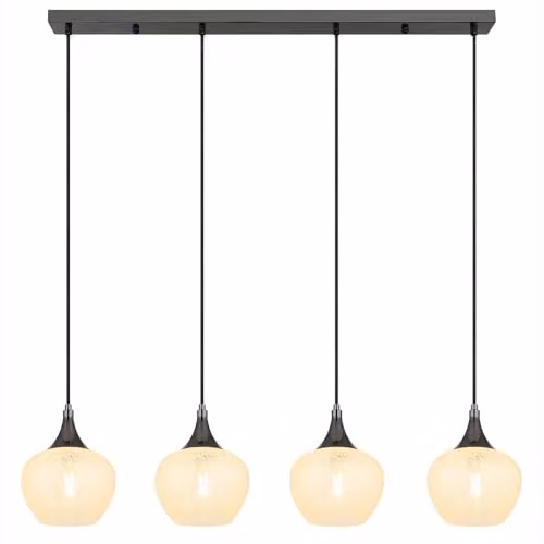 Globo Lighting Glass Pendant Lamp with 4 E27 Sockets in Black and Chrome, W/D/H: 99 x 18 x 120 cm – 5