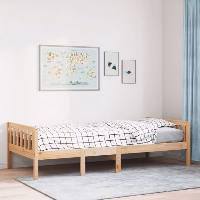 Berkfield Home Childrens Solid Wood Pine Bed in Brown, W/D/H: 90 x 200 cm
