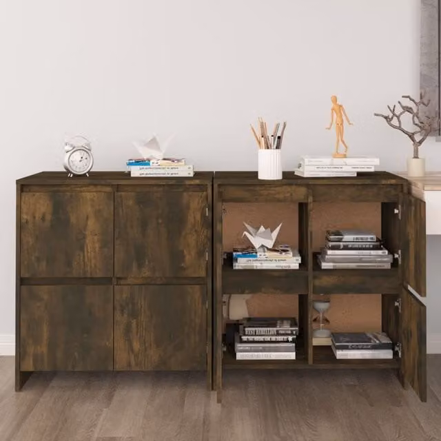 Berkfield Home Set of 2 Smoked Oak Sideboards in Brown, W/D/H: 70 x 41 x 75 cm – 1
