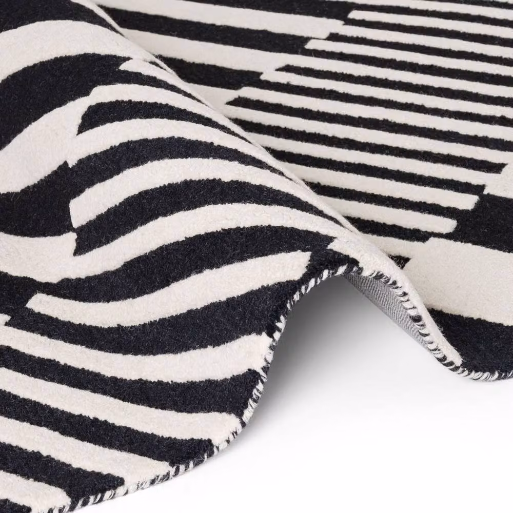 Ted Baker Flux Geometric Wool Handwoven Rug in Black and White, W: 120 cm, L: 180 cm – 4