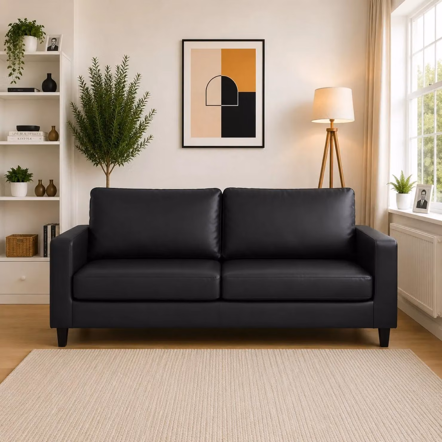 Artemis Home Monmouth 3 Seat Sofa in Black Synthetic Leather with Solid Wood Frame – 2