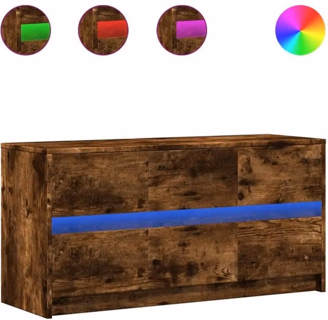 Berkfield Home Modern TV Cabinet with LED in Smoked Oak Brown, W/D/H: 100 x 34 x 50 cm – 1