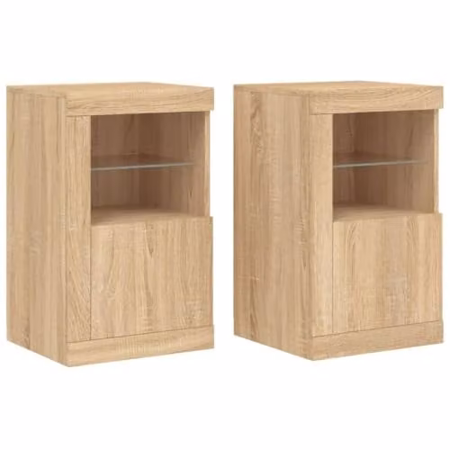 vidaXL Set of 2 Modern Side Cabinets with Integrated LED Lighting in Sonoma Oak Brown, W/D/H: 67.0 x 33.97 x 41.0 cm