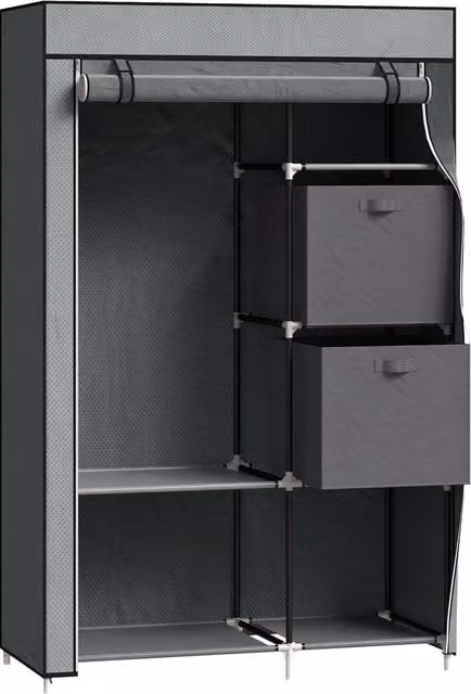 HOMCOM Portable Fabric Wardrobe with Hanging Rail and 2 Drawers, Dark Grey, W/D/H: 102 x 42.5 x 162.5 cm