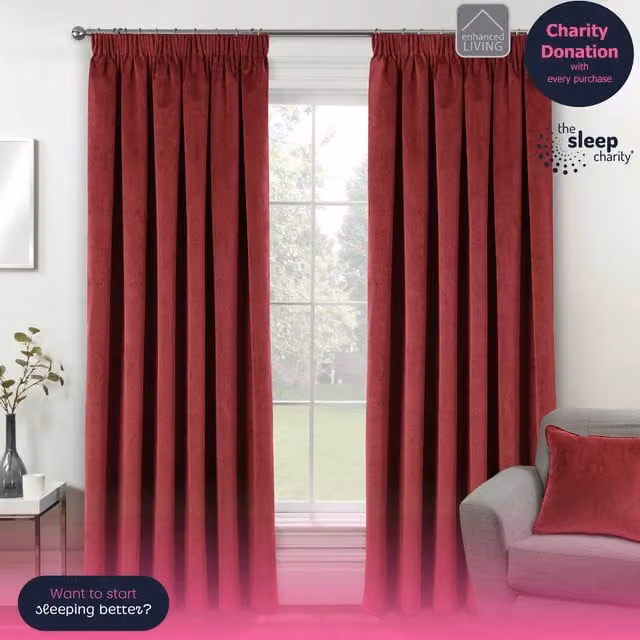Enhanced Living Oxford Red Blackout Velvet Supersoft Tape Top Curtains, W: 168 cm, H: 229 cm, Pair