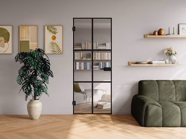 Vente-unique Reversible Frameless Tempered Glass Swing Door in Black, H 204 x W 93 cm