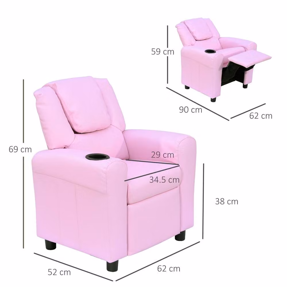 STILVORA Children's Recliner Chair with Footrest and Cup Holder in Pink – 2