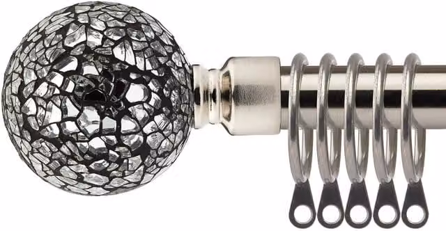New Edge Blinds Silver Mirrored Extendable Metal Curtain Pole Set, 120 cm - 210 cm