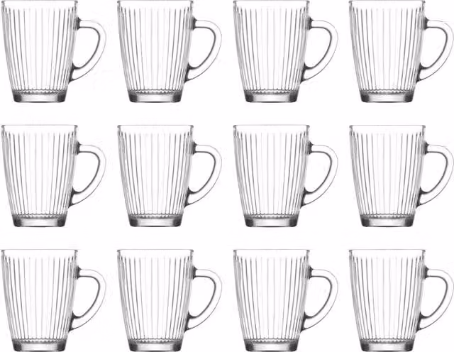 LAV Transparent Striped Glass Mugs, Set of 12
