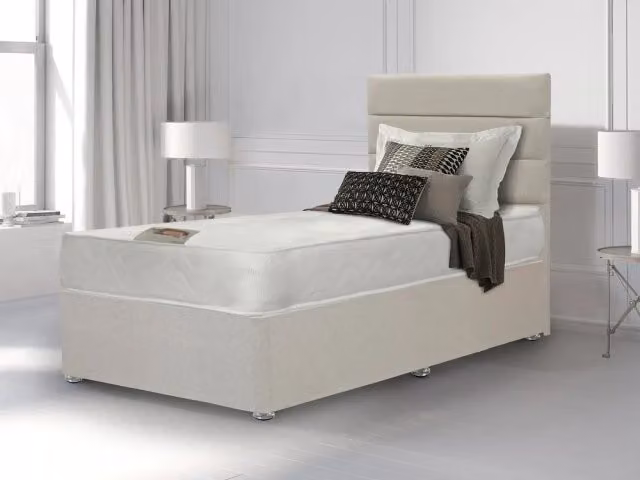 Deluxe Super Damask Orthopaedic Extra Long Double Divan Bed in White, W/D/H: 140 x 200 cm