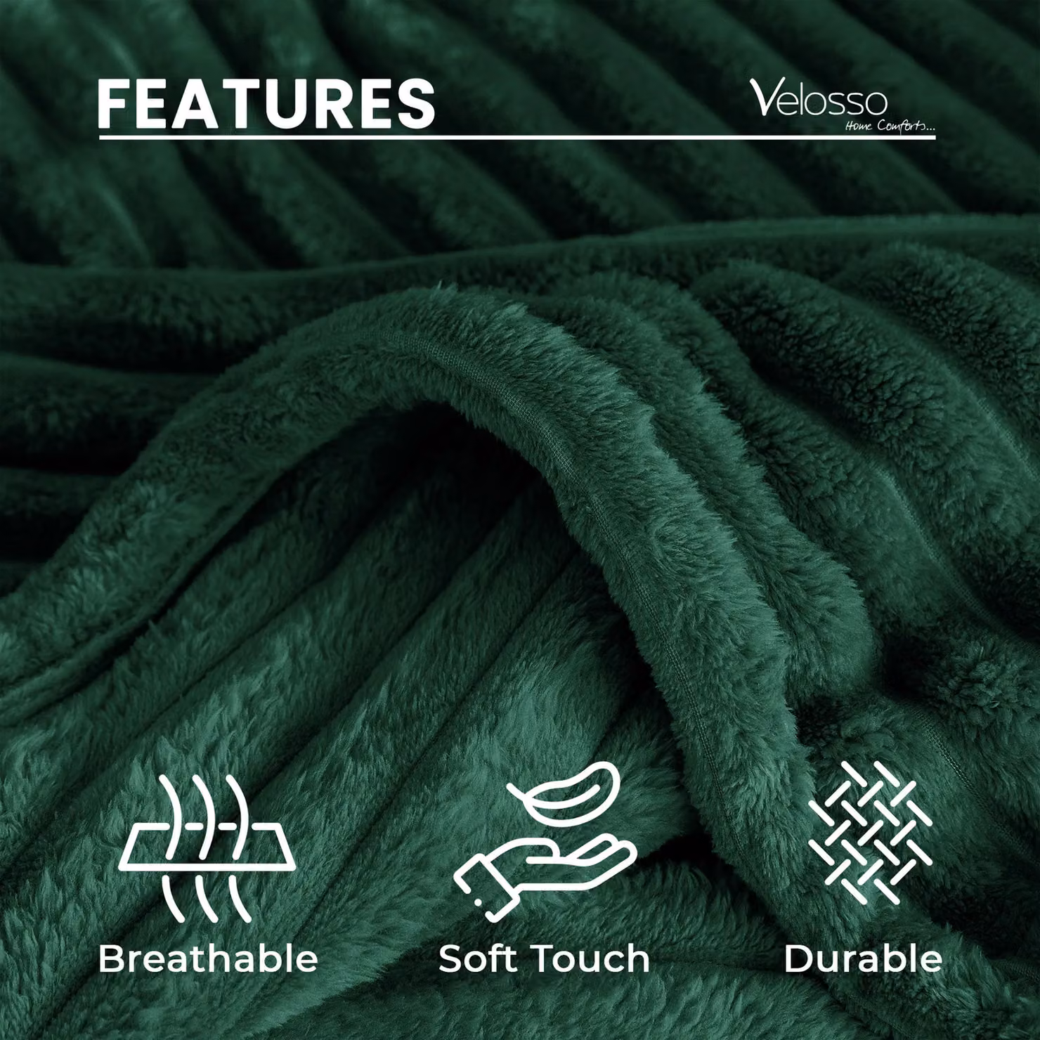 Velosso Super Soft Chunky Cord Blanket Throw in Green, W: 200 cm, D: 240 cm – 3
