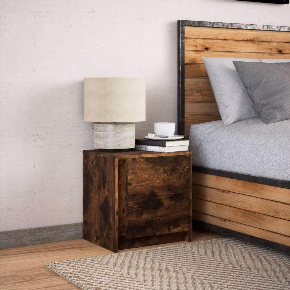 Berkfield Home Bedside Cabinet in Smoked Oak Brown with Integrated LED Lights – 4