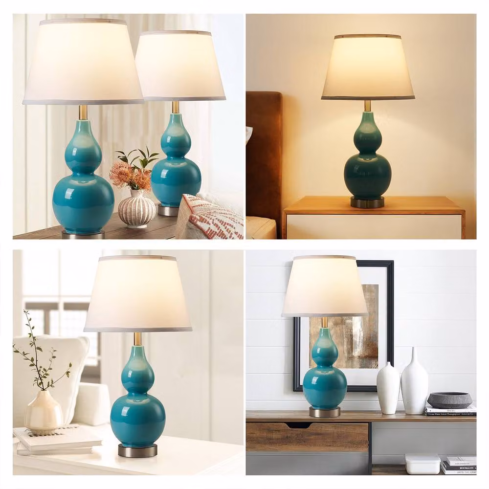 NIVOR Set of 2 Teal Ceramic Table Lamps with USB Ports and Bulbs Included, Height: 62.4 cm – 6