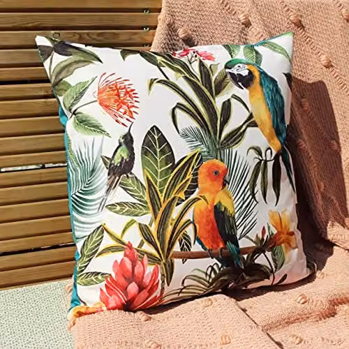 Evans Lichfield Parrots Tropical Outdoor Cushion, Multicolour and Petrol, W/D/H: 43 x 43 x 43 cm – 3