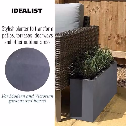 IDEALIST Grey Slate Reinforced Stone 50cm Trough Planter with 40L Capacity – 4