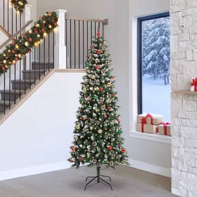 Berkfield Home Artificial Christmas Tree with 300 LEDs, Green, W/D/H: 96 x 96 x 240 cm