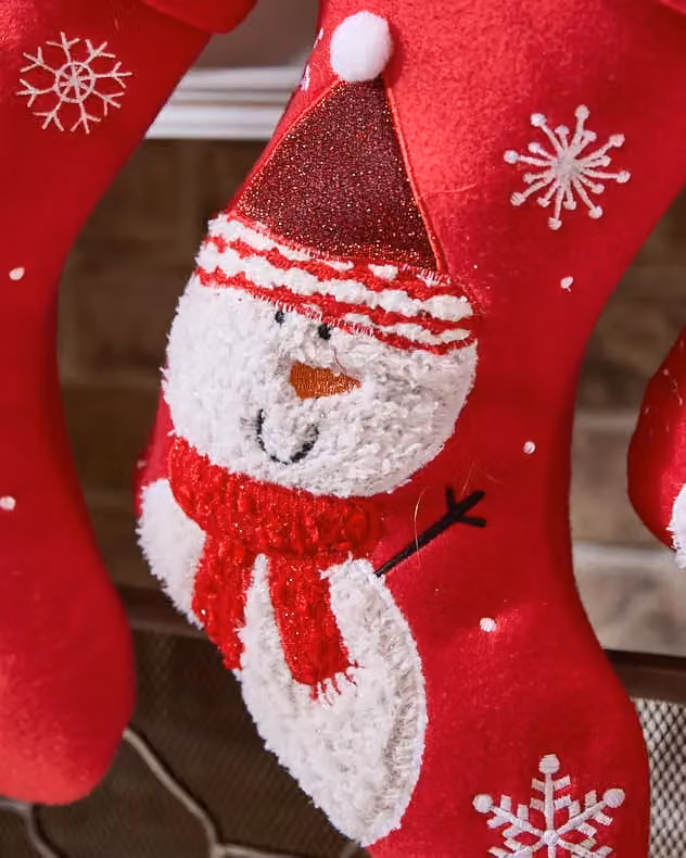 Dibor Set of 4 Red and White Snowman Textile Christmas Tree Decoration Hanging Stockings for Children – 3