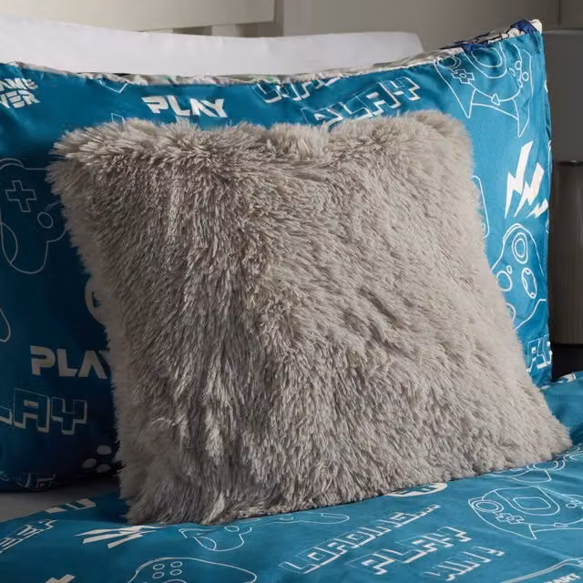 OHS Fluffy Square Filled Cushion in Silver