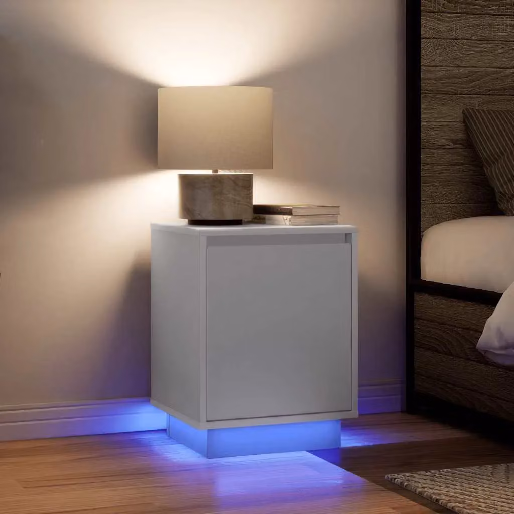 Berkfield Home White Bedside Cabinet with Integrated LED Lights, W/D/H: 38 x 34 x 50 cm – 2
