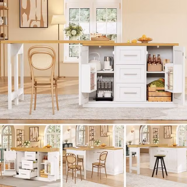 BTM Extendable Sideboard Dining Table with Storage Drawers in White – 1