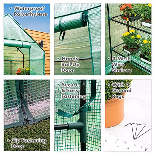 St Helens Home & Garden Green Walk-In Greenhouse with Shelving, W/D/H: 200 x 140 x 155 cm – 5