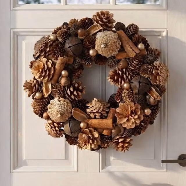 Garden Greatness Natural Pinecone and Cinnamon Autumn Door Wreath, Brown, Diameter: 29 cm