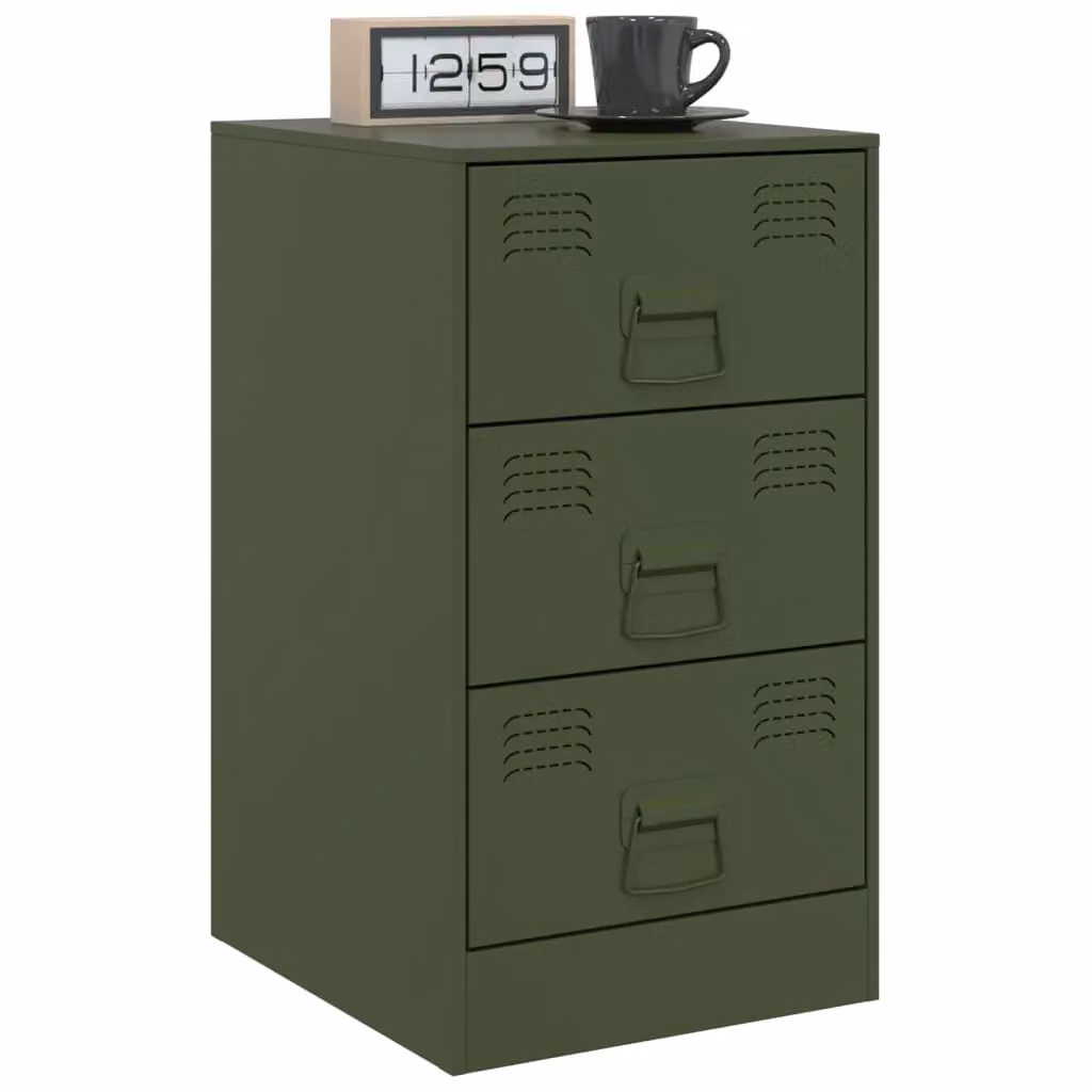 Berkfield Home Set of 2 Metal Bedside Cabinets in Olive Green, W/D/H: 34.5 x 39 x 62 cm – 3