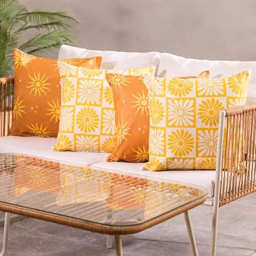 icon Set of 4 Summer Collection Floral Square Cushions in Yellow and Multicolour, W/D/H: 43 x 43 x 43 cm – 2