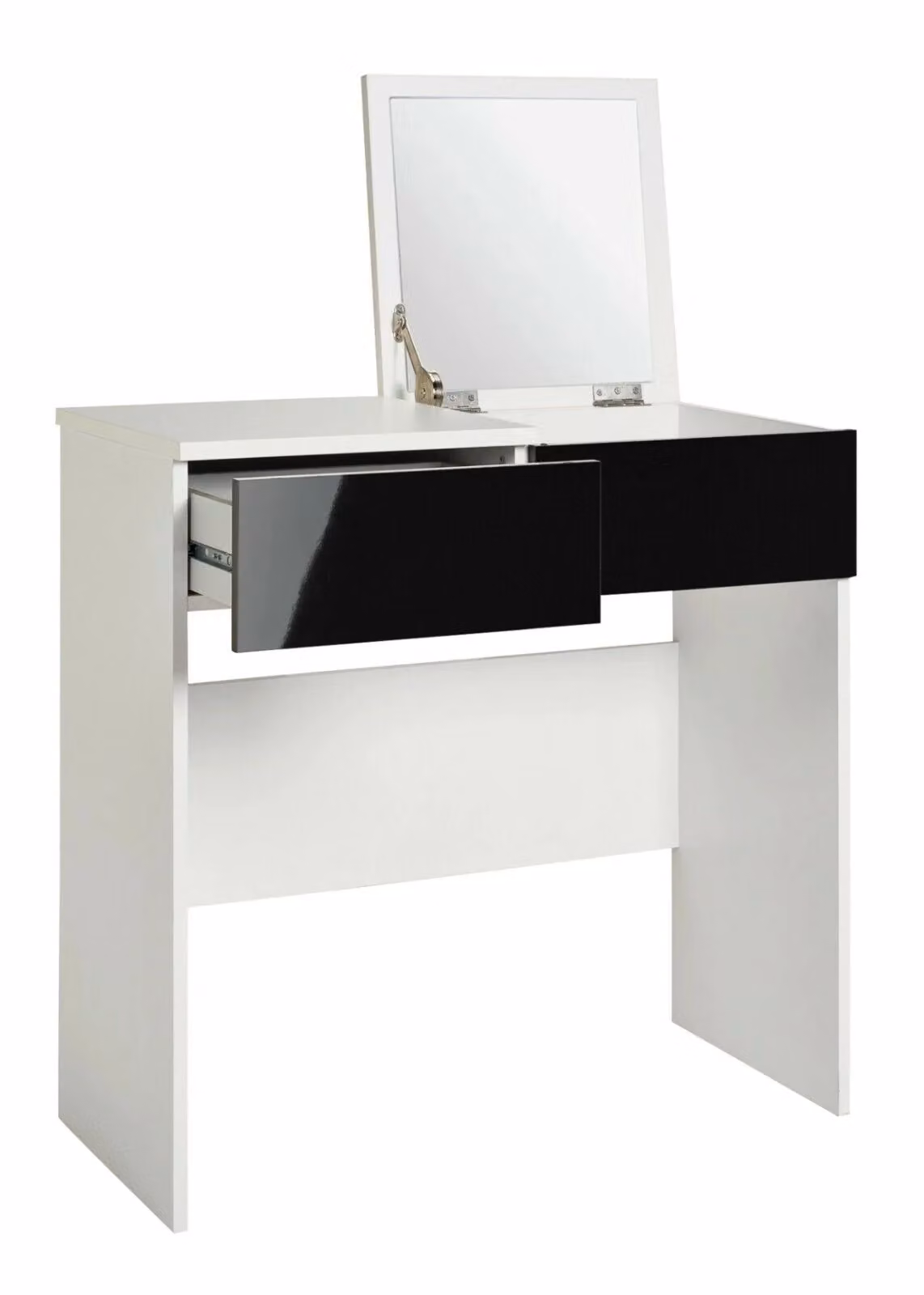 Malibu Modern Glossy Dressing Table with Mirror in White and Black
