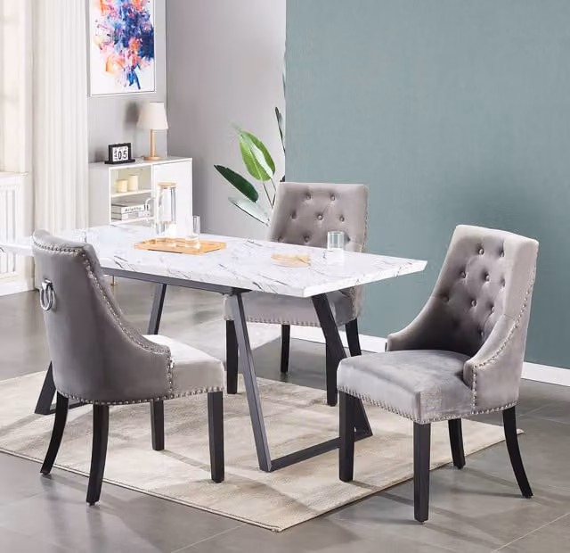 Life Interiors Windsor Toga LUX Extendable Rectangular Dining Set with 4 Grey Chairs and Marble Top Table