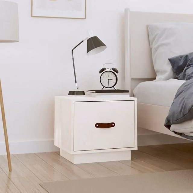 Berkfield Home White Rustic Solid Wood Pine Bedside Cabinet W/D/H: 40 x 34 x 35 cm