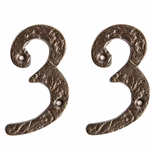 Hammer and Tongs Rustic Iron Number 3 Metal Numeral in Grey, Pack of 2, Height: 7.5 cm – 2