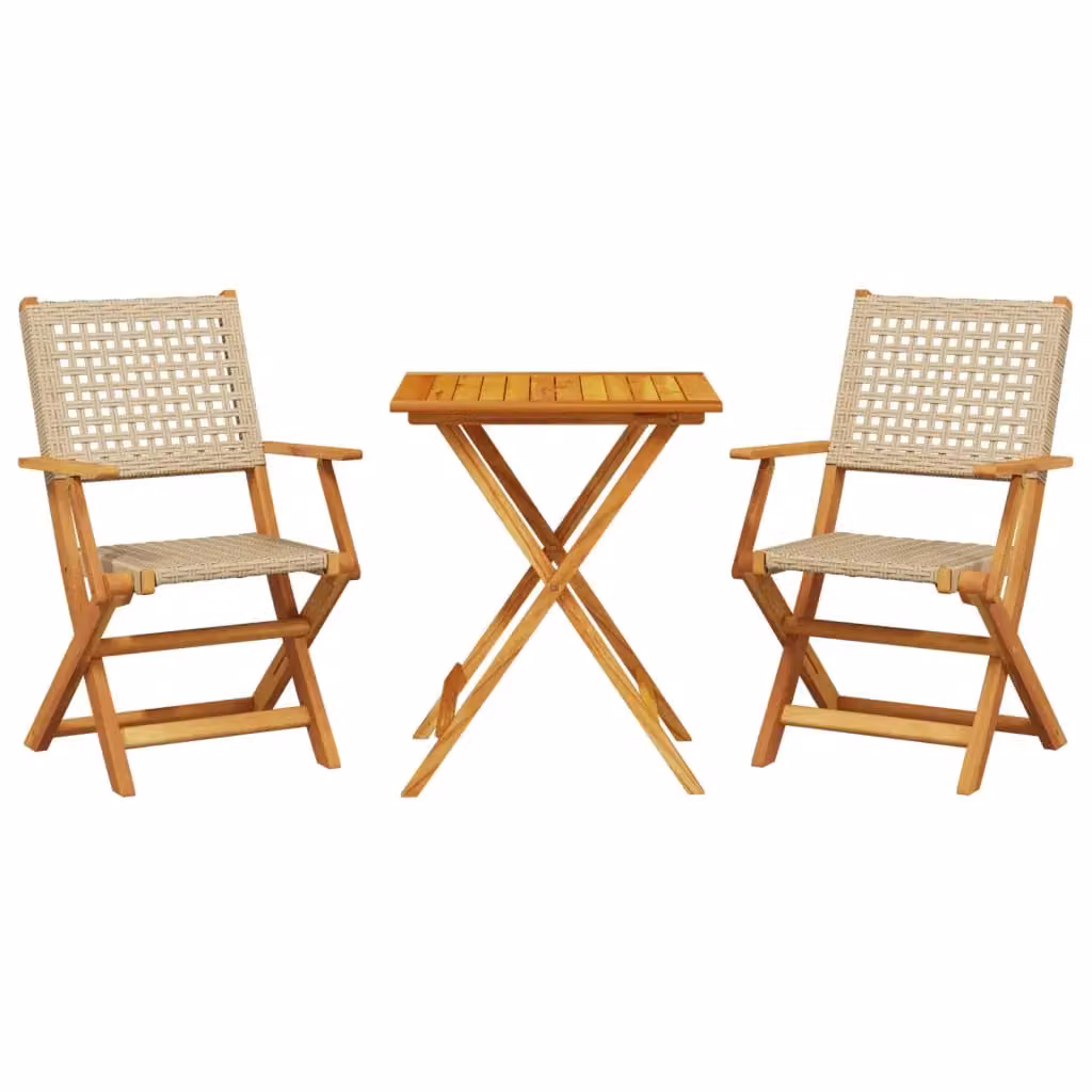 Berkfield Home 3 Piece Bistro Set in Beige Poly Rattan and Acacia Wood – 2