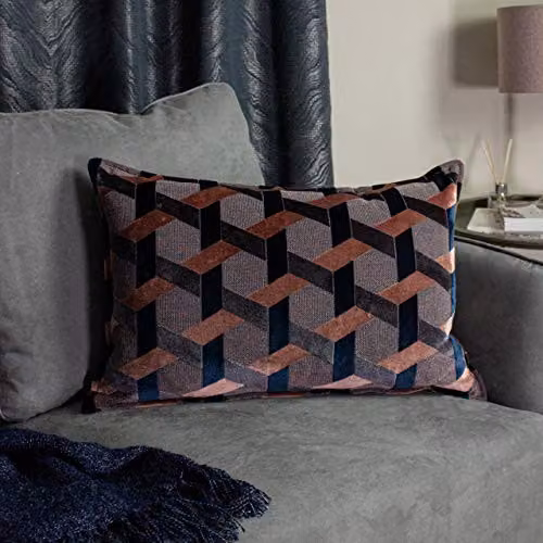 Paoletti Delano Geometric Velvet Cushion in Pink and Blue, W/H: 60 x 40 cm – 4