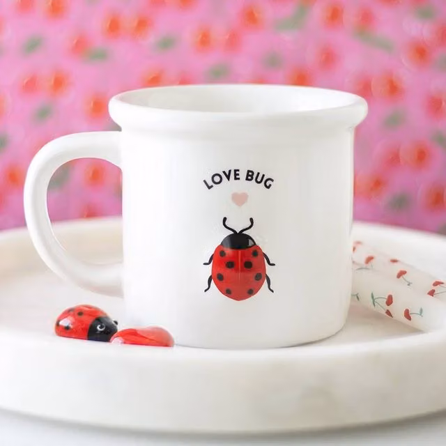 Uniqueful Love Bug Ceramic Mug with 3D Ladybird in White, 360 ml