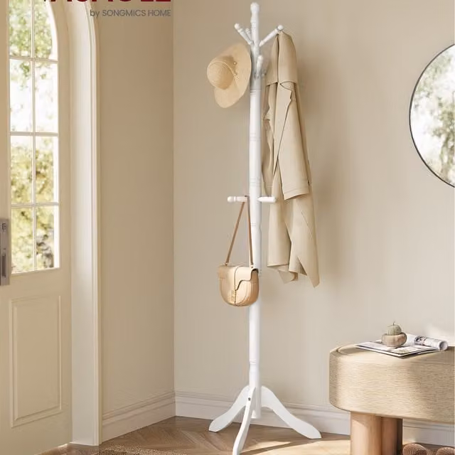 VASAGLE Coat Rack Stand with 10 Hooks in Cloud White