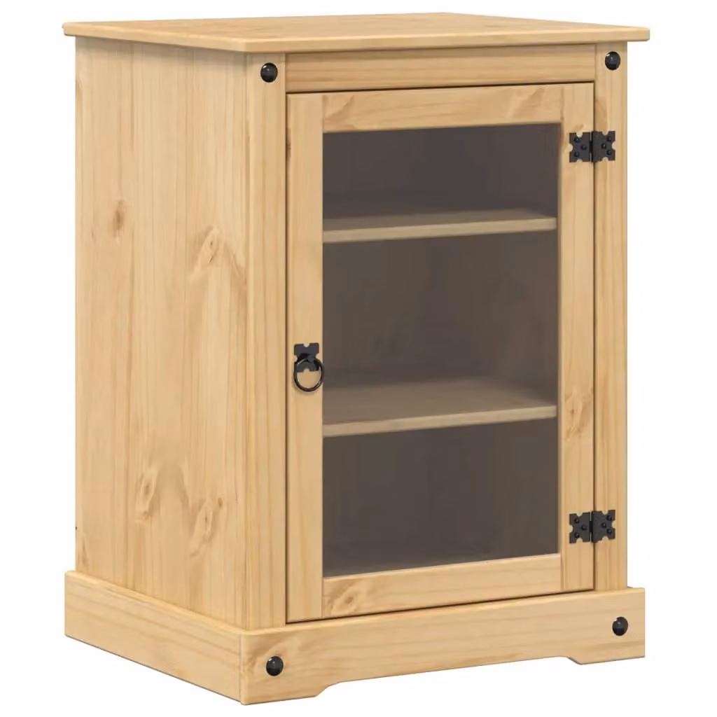 Berkfield Home Corona HiFi Cabinet in Brown Solid Pine with Glass Doors, W/D/H: 60 x 50 x 82 cm – 1