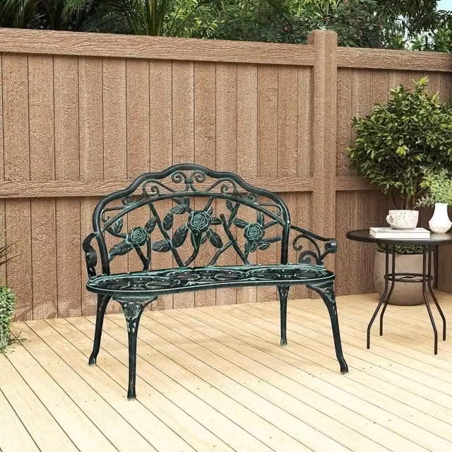 SPETLEK Vintage Floral Garden Bench in Matt Green – 1