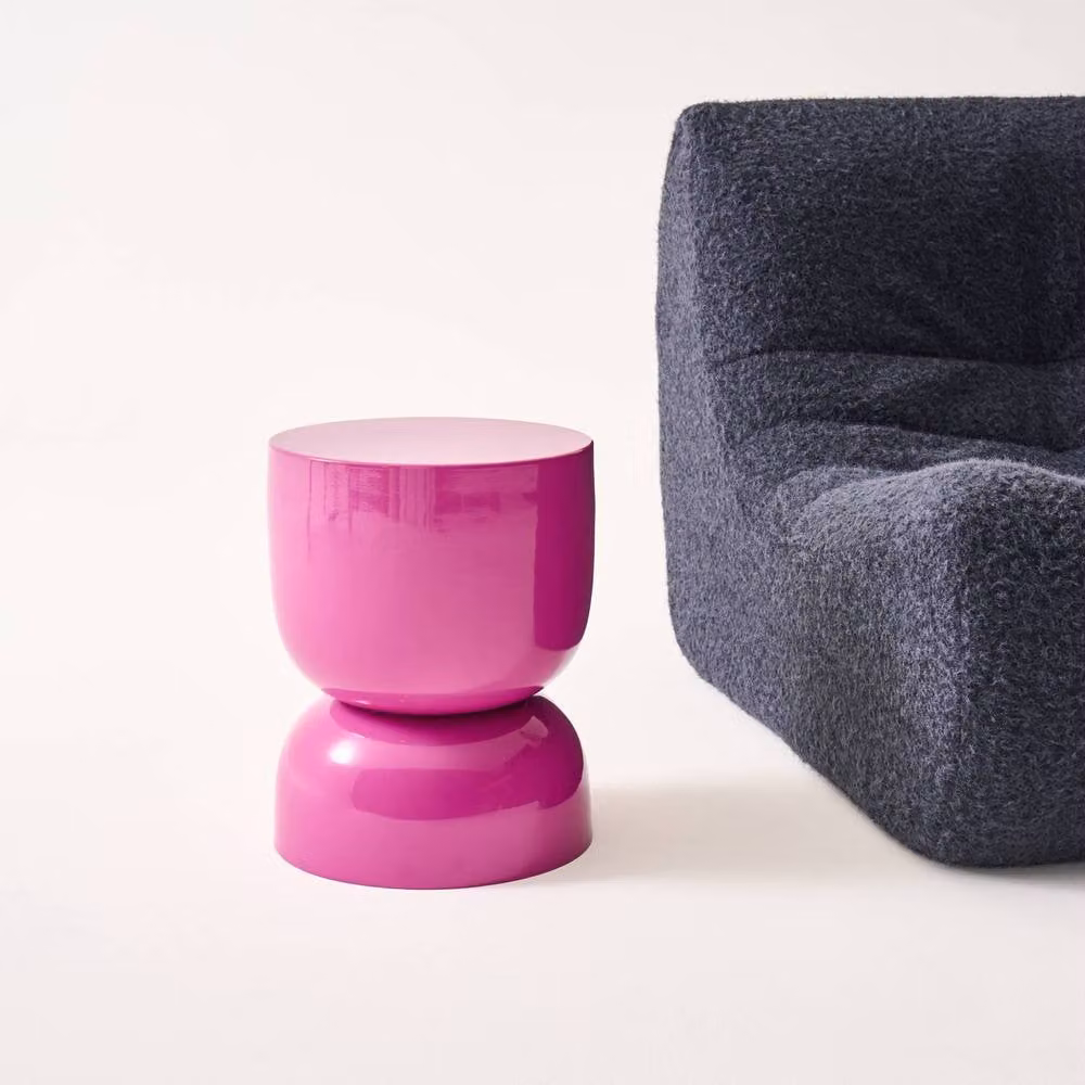 sweeek Round Metal Coffee Table, Side Table or Bedside Table with Glossy Pink Finish, W/D/H: 42.0 x 75.0 x 32.0 cm – 2